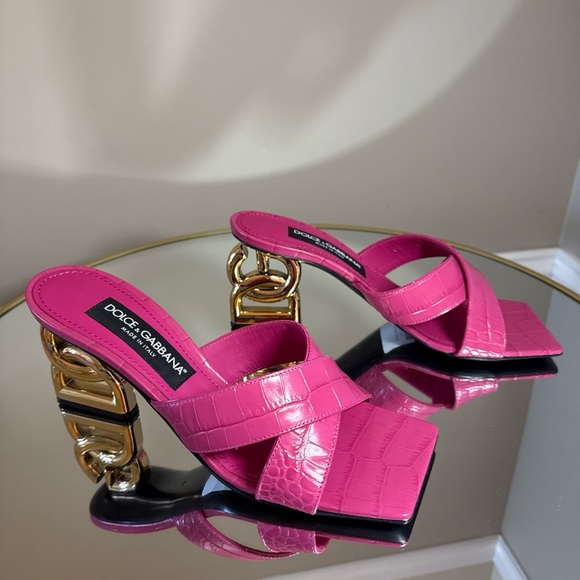 Dolce Gabbana DG logo sculped heel sandals mules size 39 - Picture 14 of 16